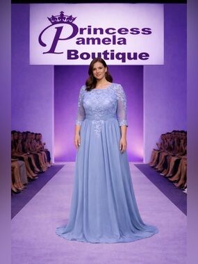 #117 Bluish Grey Chiffon Evening Gown-1X/Size 16W